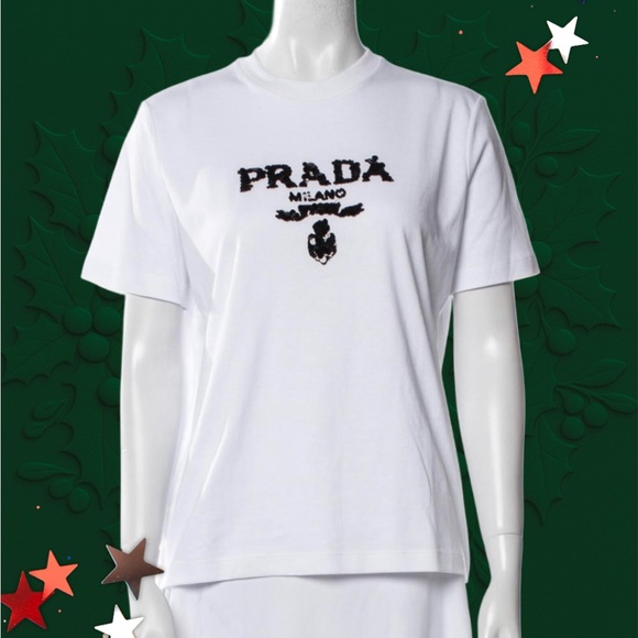 Prada Tops - Prada White Tee with Black Milano Logo